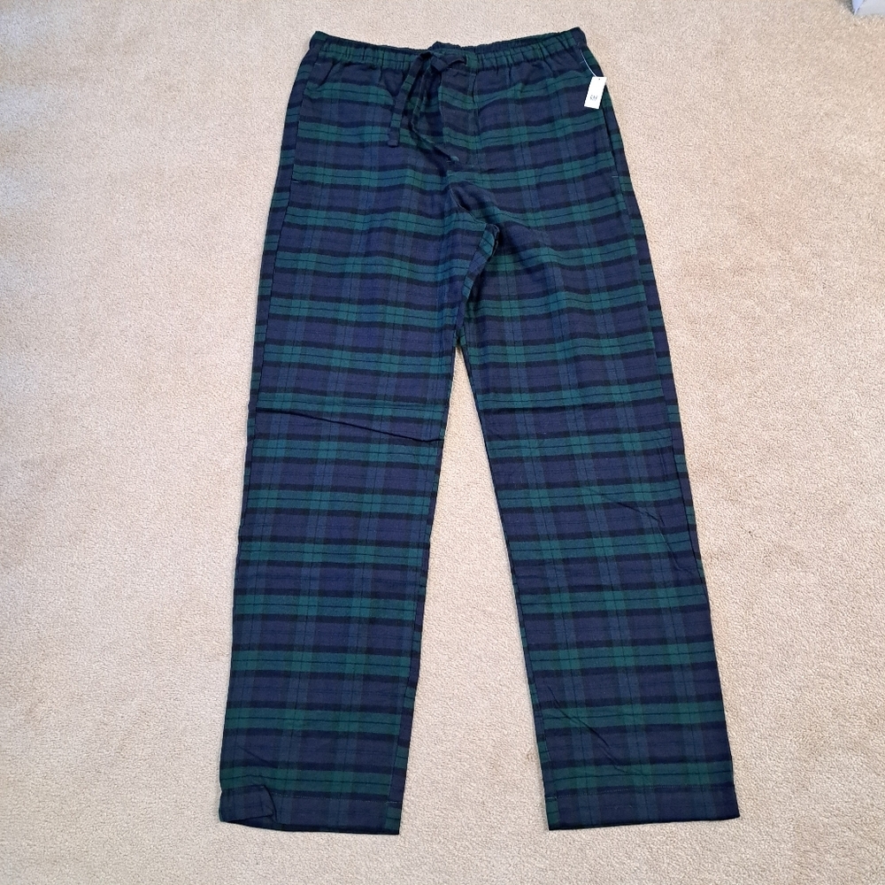 Gap Men's Flannel PJ Pants Size Medium Plaid Green Blue Pockets Cotton NEW